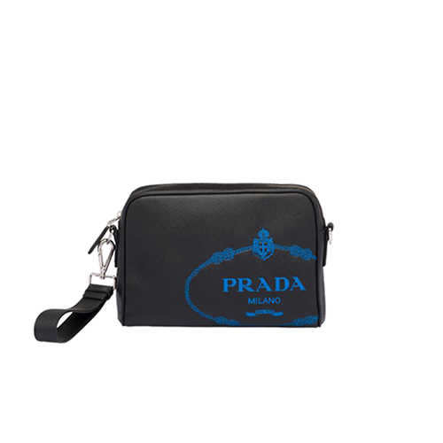 [스페셜오더]PRADA-2VH063 프라다 블랙 사피아노 스크린 프린트 로고 밴돌리어백
