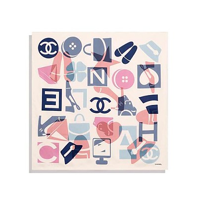 CHANEL-AA7367 샤넬 블랙/화이트/블루 실크 트윌 스퀘어 스카프