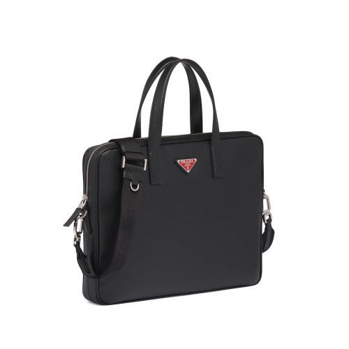 [스페셜오더]PRADA-2VE368 프라다 블랙 사피아노 가죽 레드 트라이앵글 로고 브리프케이스