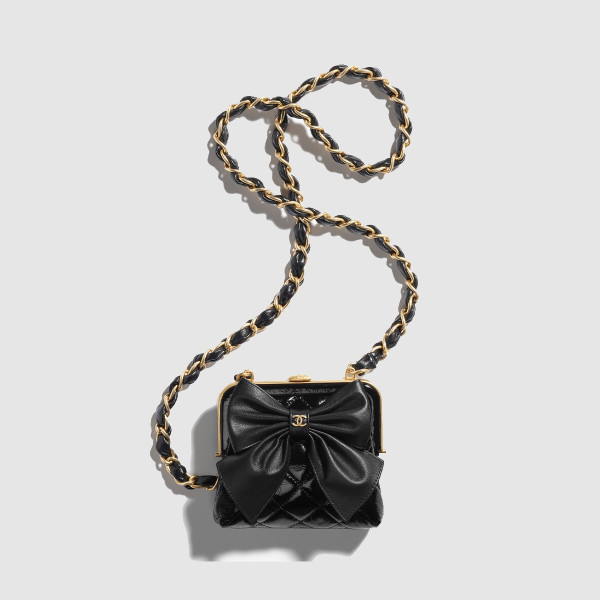 CHANEL-AP4028 샤넬 블랙 에이지드 램스킨 리본 체인 미니백 13cm