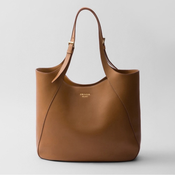 [스페셜오더]PRADA-1BG512 프라다 레더 토트백 레터링 로고 금장 브라운
