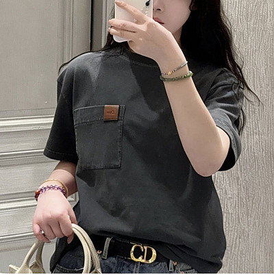 Dior-04012 디올 브라운 스웨이드 패치 반팔  블랙 남녀공용