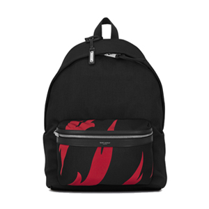 SAINT LAURENT-465448 생 로랑 블랙 핑크 플라밍고 프린티드 나일론 캔버스 시티 백팩